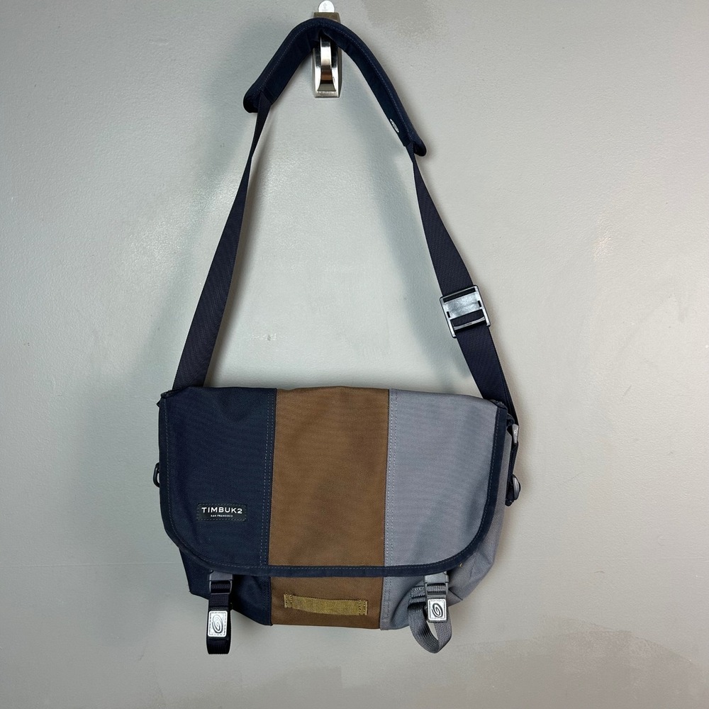 Timbuk2 Classic Messenger Bag Tri-Panel Navy Brown Laptop Medium Rave Earthy